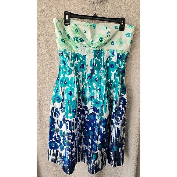 Calvin Klein Blue White Floral Watercolor Strapless Dress Blue/turquoise Size 12 - Picture 2 of 16